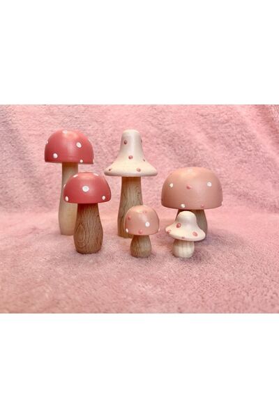 DORU Waldorf Doğal Ahşap Oyuncak Mantar Set Hediyelik Bebek Çocuk Odası Dekor 6lı Fotoğraf Çekimi