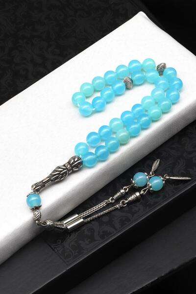 Alibaba Doğaltaş مسبحة صلاة من حجر العقيق الأزرق الطبيعي مقاس 8 مم