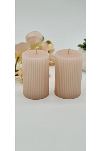 Gizemli Home Dekoratif Oluklu Silindir Mum 2 Li Set 6 X 10 Cm