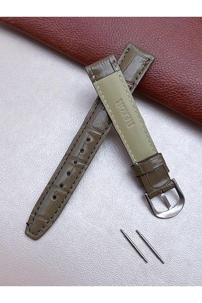REKOR BLKT.2.895 Nstime Genuine Leather Anti Allergic Crocodile Pattern 16 mm Khaki Color Watch Band
