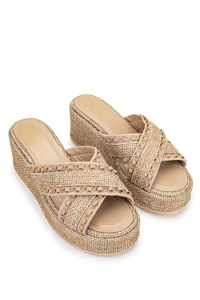Tamer Tanca Beige Straw Heeled Women's Slippers