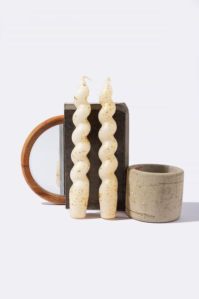 Gizemli Home 2 Li Italyan Burgulu Krem Altın Yaldız Şamdan Mumu