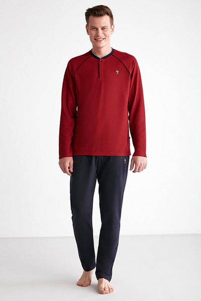 U.S. Polo Assn. Ανδρικές πιτζάμες εποχιακές βαμβακερές με στρογγυλή λαιμόκοψη με κουμπιά