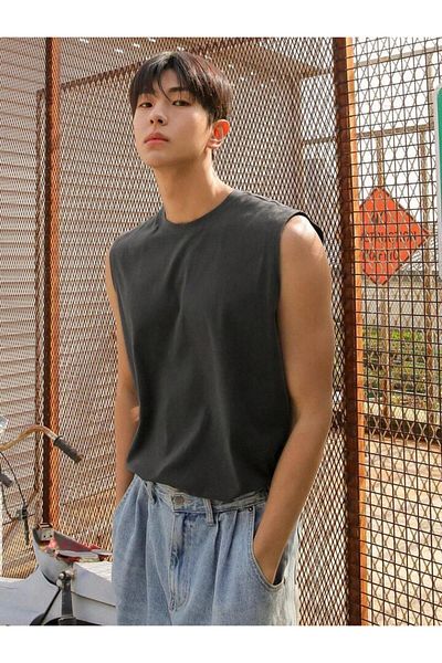 FAVORİST Men's Oversize Sports T-Shirt - Zero Sleeve, Unprinted Clothing