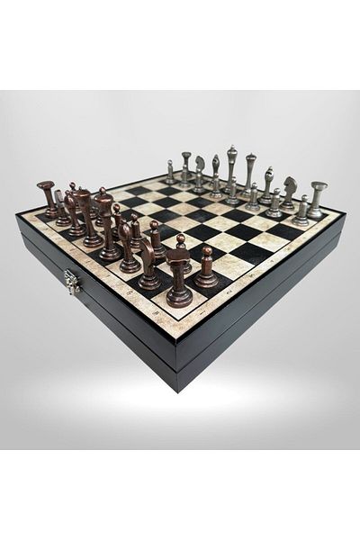 Metalicraft MC05 Metalicraft Premium Metal Chess Set – Leather Covered Tank Board – With Handmade Stones