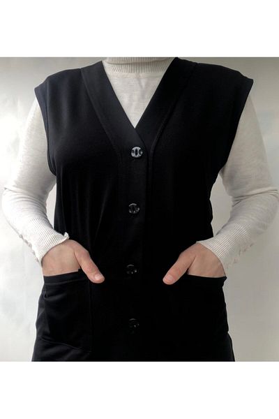 ece bayan giyim Short Mother Vest - Combed Cotton and Buttoned