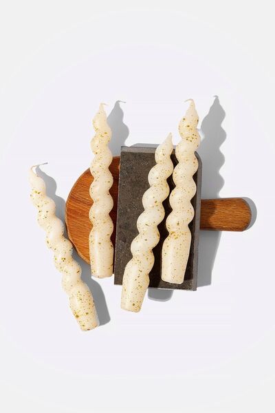 Gizemli Home 4 Lü Italyan Burgulu Krem Altın Yaldız Şamdan Mumu