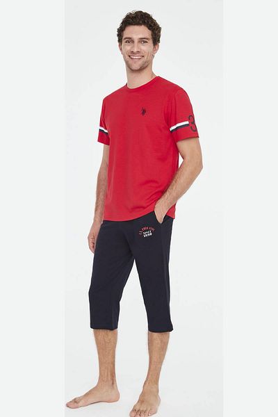 U.S. Polo Assn. Embroidered Round Neck Summer T-shirt and Capri Set with Pockets