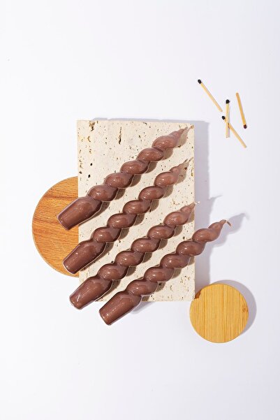 Gizemli Home 4 Lü Italyan Burgulu Açık Vizon Şamdan Mumu