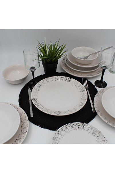 Arna Porselen Spot 48 Parça Yemek Takımı Siyah