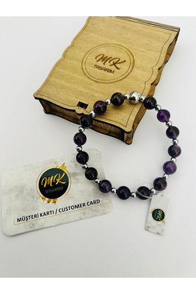MK tasarım Real Amethyst Stone Bracelet (FLOUR SMALL STONES GET HEMATHITE) Mk.020.012