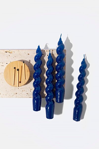 Gizemli Home 4 Lü Italyan Burgulu Lacivert Şamdan Mumu