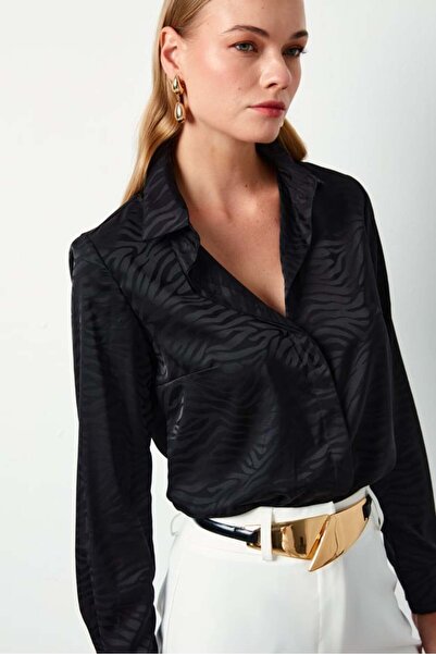 Sateen Zebra Desenli Saten Gömlek