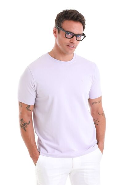 Hatemoğlu Μπλουζάκι από βαμβακερό πλεκτό λιλά κανονική εφαρμογή