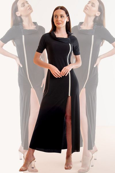Laranor Prevailing Collar Slit Stripe Detailed Dress