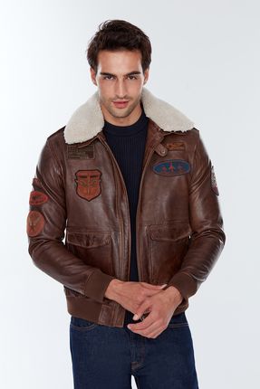 Derimod Maverick Erkek Kahverengi Armal Yaka Kurklu Deri Pilot Mont 22wgd6456l7 Fiyat Yorumlar Trendyol
