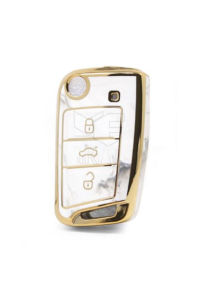 GMA KEYS Luxury Seat Leon Mk3 Golf 7 and 7.5 T-roc 3 Button Switchblade Case with Marble Pattern