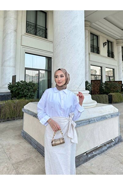 Genel Markalar Beli Bağlamalı Keten Anvelop Etek -dar Kalıp-