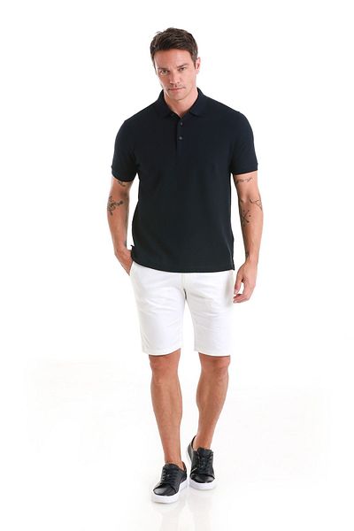 Hatemoğlu Βαμβακερό μπλουζάκι Mercerized Polo Neck Navy Blue - Regular Fit