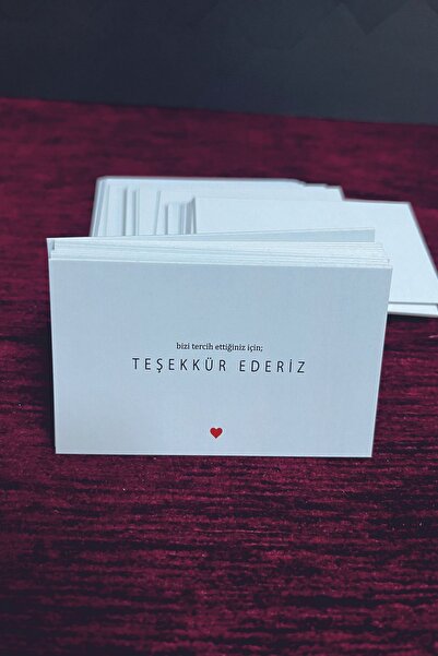 Örün Matbaa Beyaz / Kalpli Teşekkür Kartı 50 Adet / White / Heartly Thank You...