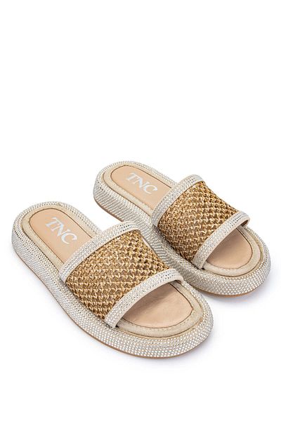 Tamer Tanca Beige Textile Women's Flat Slippers