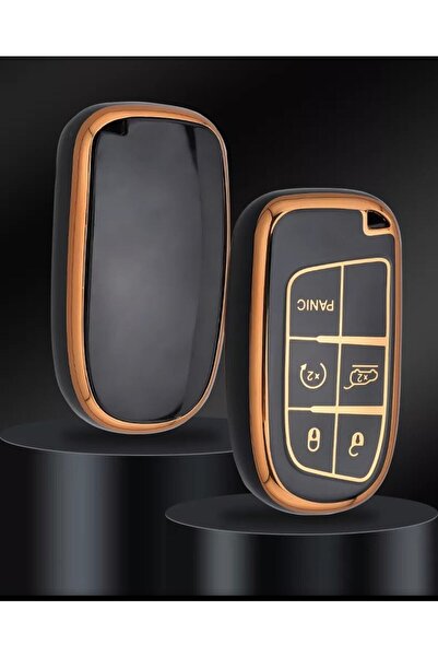 GMA KEYS Husă pentru chei Nano cu 5 butoane, compatibilă cu Fiat Egea Cross, 500x 500l, culoare neagră auriu