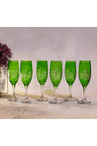 sudeka 190cc Colorful Crystal Cut Cup and Goblet Set - 6 Pieces
