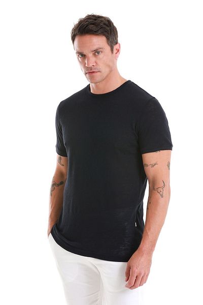 Hatemoğlu Μπλουζάκι Navy Blue Regular Fit - Βαμβακερό μπλουζάκι με λαιμόκοψη