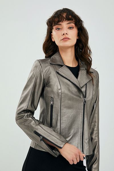 Derimod Kiara Women's Silver Biker Leather Jacket