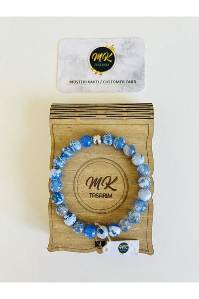 MK tasarım REAL BLUE AGATE STONE BRACELET| IN SPECIAL BOX| CUSTOMER WITH CARD MK.009.021