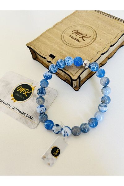 MK tasarım REAL BLUE AGATE STONE BRACELET| IN SPECIAL BOX| CUSTOMER WITH CARD MK.009.021