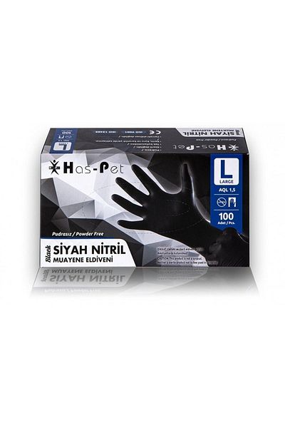 Has-Pet Haspet Black Nitrile Powder Free Gloves Size L 100 Pieces / 3 Packs