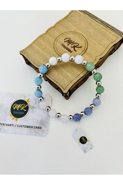 MK tasarım REAL BLUE-PINK-PURPLE QUARTZ-AVENTURINE-AYTAŞI BRACELET MK.023.003