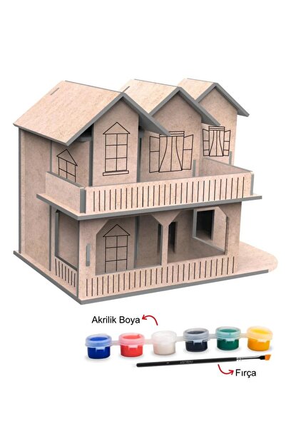 Genel Markalar Köşk Ev Ahşap Boyama ve Maket Seti ( 6' lı Akrilik Boya ve Fır...
