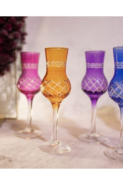 sudeka 6 Pieces Colorful Crystal Cut - Coffee Side Glass Set