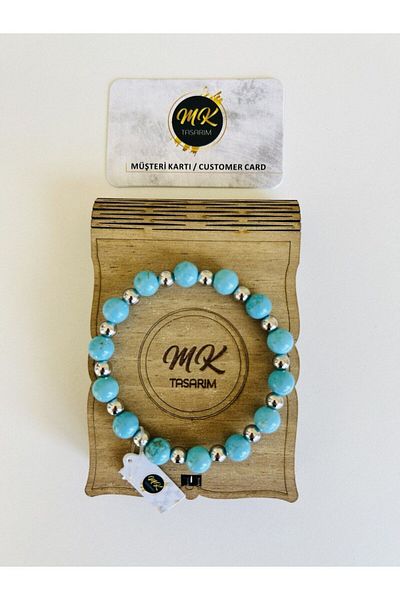 MK tasarım Real Blue Turquoise Stone Bracelet| In Special Box| With Customer Card| Mk.016.005