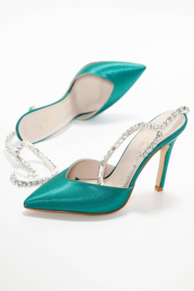 GULT Pantofi de seara cu curea la glezna satin verde