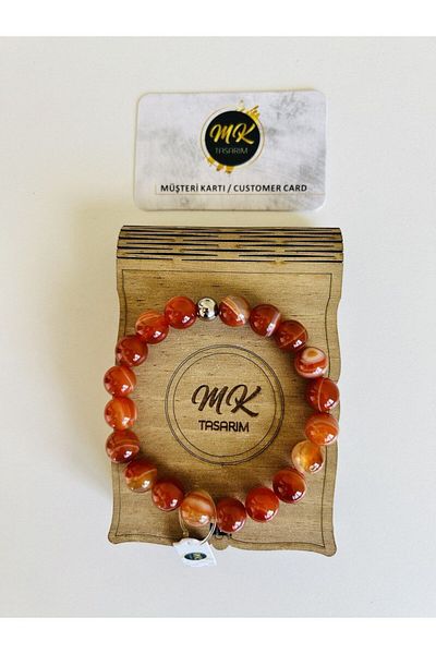 MK tasarım 10 MM Brown Agate Stone Bracelet - in Special Box with Customer Card MK.017.001
