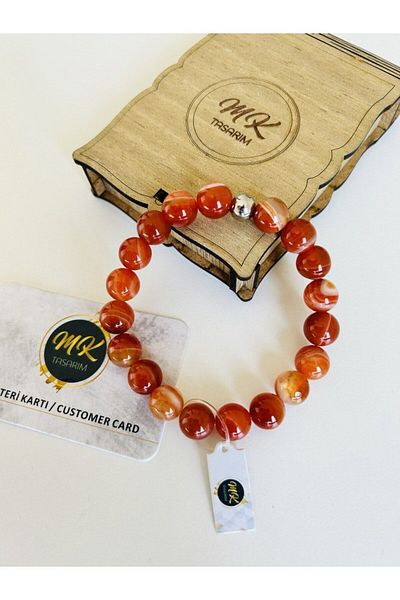 MK tasarım 10 MM Brown Agate Stone Bracelet - in Special Box with Customer Card MK.017.001