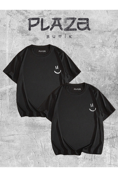 Plaza Butik Advantageous Double Pack - Smile Printed Oversize T-Shirt