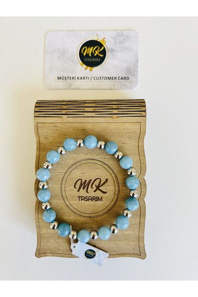 MK tasarım REAL BLUE QUARTZ STONE BRACELET| IN THE SPECIAL BOX| CUSTOMER CARD| MK.016.006