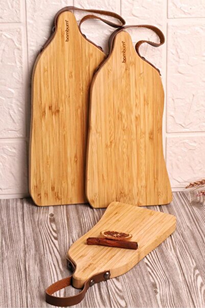 Bambum لوح تقطيع من الخيزران مكون من 3 قطع مع مقبض جلدي