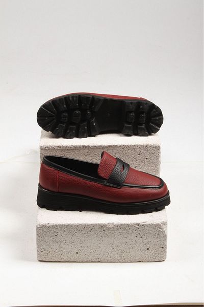 Shan Burgundy Genuine Leather Women's Loafer Shoes