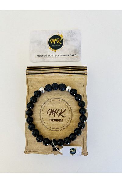 MK tasarım Real Black Agate -Lavestone Bracelet| MKdesign IN SPECIAL BOX| MKDesign CUSTOMER WITH CARD