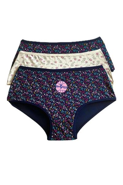 MİSS ELİZZA Chiloți cu talie înaltă bleumarin cu model ecru - 3 bucăți