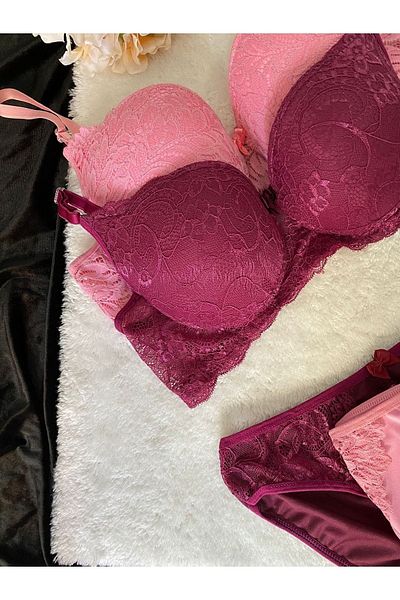 MODALADY Powder Claret Red Γυναικείο Σετ σουτιέν - 2 Συσκευασία, Επένδυση και Underwire