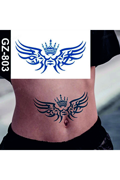 Tattoo 1 Ay Kalıcı Gerçekci Taç ve Kanat model 12 Saat Sonra Kararan Geçici D...