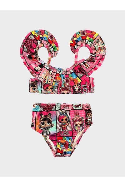 ALİŞ KİDS Pink Lol Patterned High Waist Ruffled Girl's Bikini Set