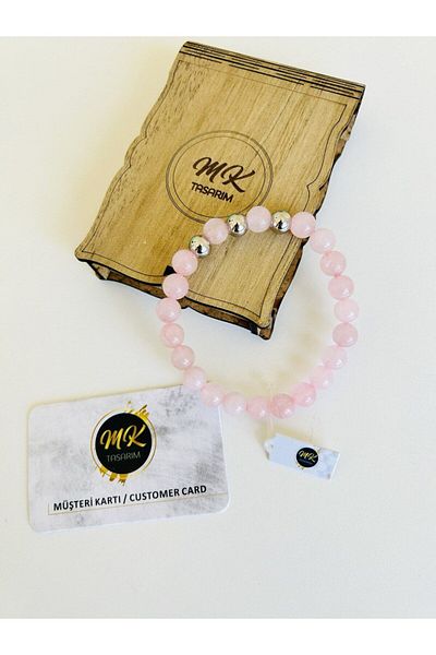 MK tasarım REAL PINK QUARTZ STONE BRACELET| IN SPECIAL BOX| CUSTOMER WITH CARD MK.013.001