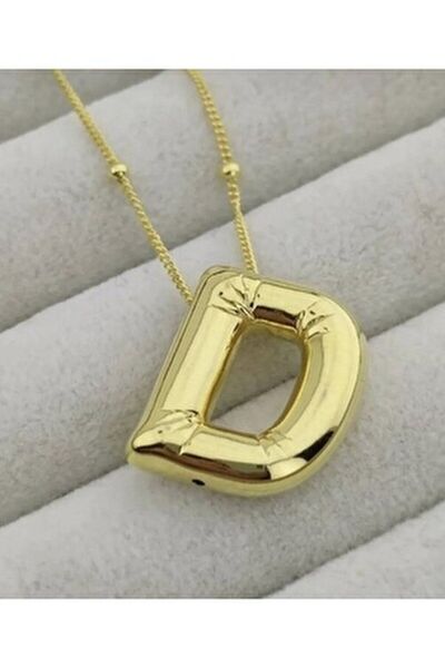 Vitastyle D Harfli Gold Çelik Bubble Harf Kolye